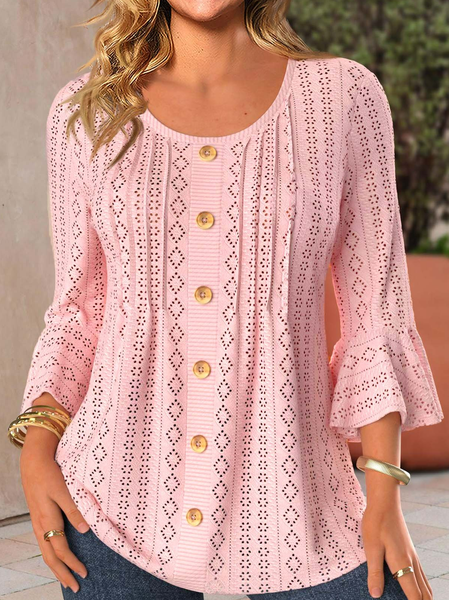

Casual Plain Crew Neck Shirt, Pink, Shirts & Blouses