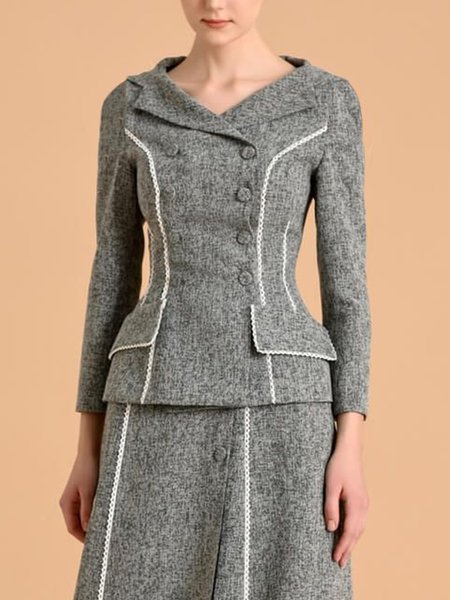 Regular Fit Lapel Collar Urban Plain Jacket, Gray, Jackets