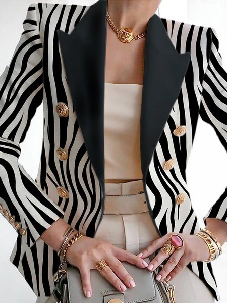 

Striped Regular Fit Urban Lapel Collar Blazer, Black, Blazers