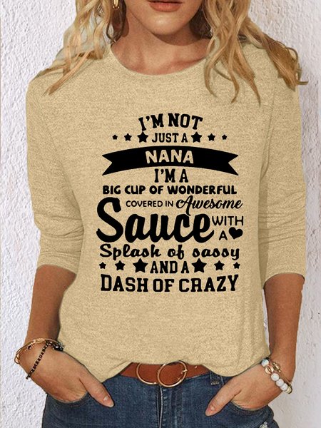 Women's Funny I'm Not Just Nana Letters Casual Shirt, Khaki, Long sleeves