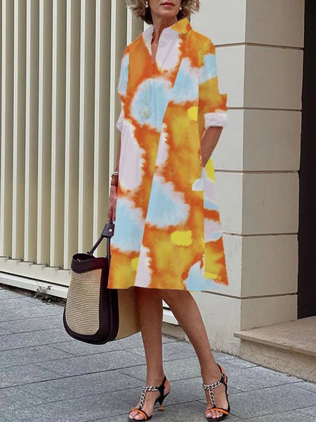

Long sleeve Colorblock Urban Shirt Collar Dress, Yellow, Midi Dresses