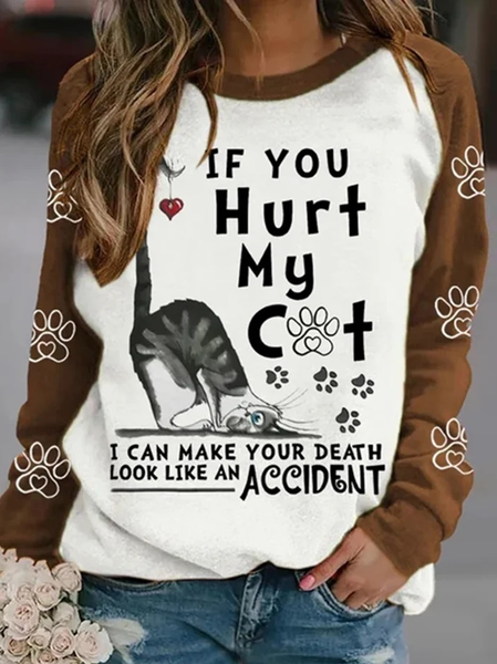 

Casual Loose Crew Neck Text Letters Sweatshirt, Brown, Sweatshirts & Hoodies