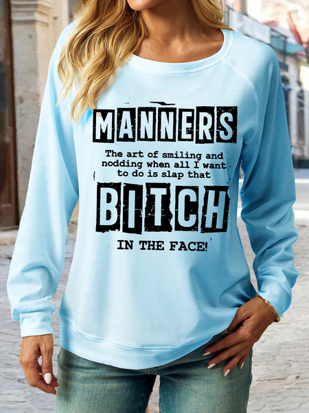 

Women's Sarcasm Quotes Manners The Art of Smiling and Nodding Crew Neck Casual Sweatshirt, Light blue, Hoodies&Sweatshirts