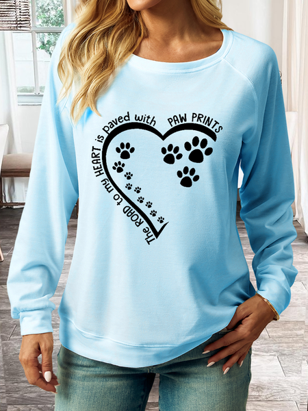 

Women's Dog Lovers The Road To My Heart Is Paved With Paw Prints Text Letters Casual Sweatshirt, Light blue, Hoodies&Sweatshirts