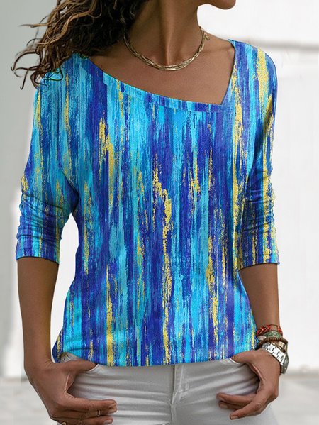 

Casual Others Abstract Loose T-Shirt, Blue, T-Shirts