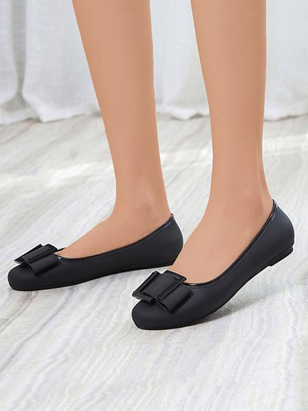

Buckle Decor Waterproof PVC Shallow Shoes, Black, Flats