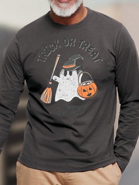 

Men's Satirical Humor Halloween Long Sleeve T-shirt Text Letters Casual Cotton Long Sleeve T-Shirt, Deep gray, Long Sleeves