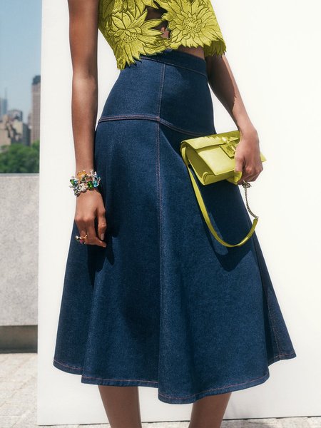 

Urban Plain Regular Fit Denim Skirt, Blue, Denim Skirts