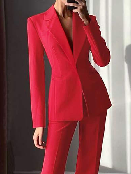 

Regular Fit Lapel Collar Long sleeve Plain Urban Blazer, Red, Blazers