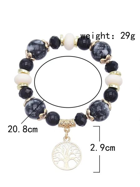 Tree of Life Beaded Bracelet, Black, Bracelets