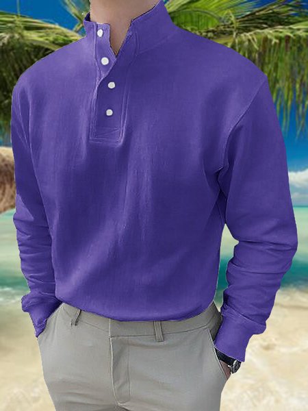 

Casual Loose Plain Polo Shirt, Purple, Polos