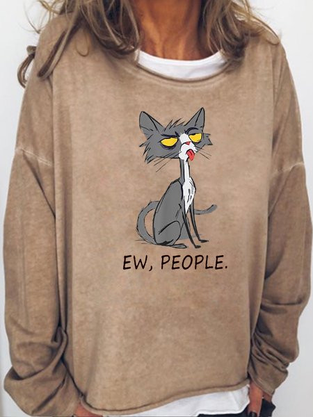 

Women's Casual Funny Cat Ew People Meowy Cat Lovers weatshirt, Light brown, Hoodies&Sweatshirts