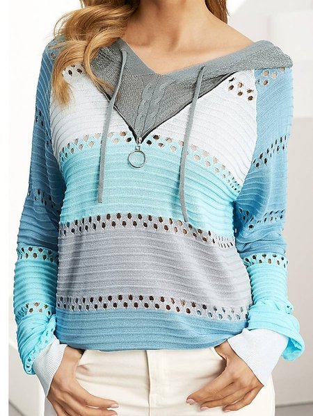 Hoodie Casual Loose Zipper Sweater, Blue, Sweaters