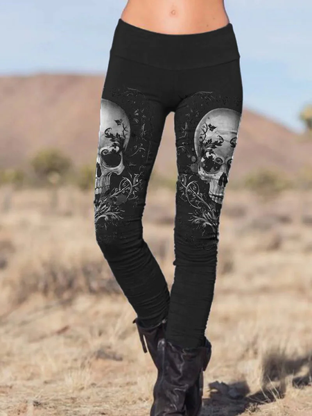 

Women's Skull Casual Cotton-Blend Legging, Black, Leggings