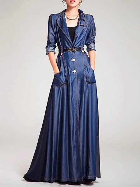 

Urban Regular Fit Faux Denim Maxi Dress With No Belt, Blue, Maxi Dresses