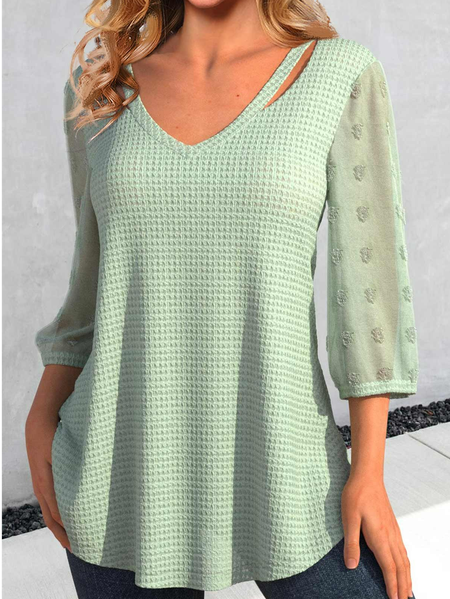 

Loose Plain V Neck Casual Shirt, Green, Shirts & Blouses
