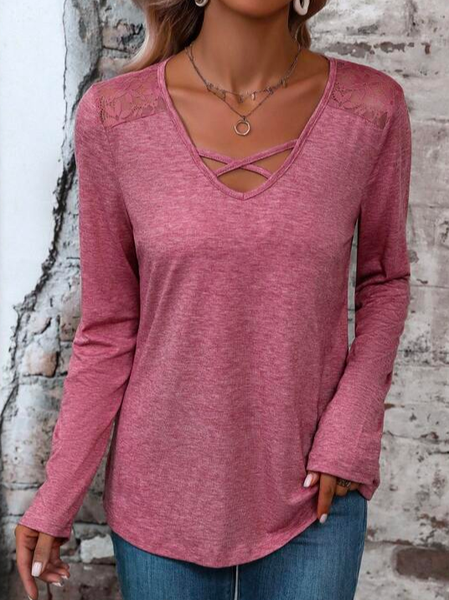 

Casual Plain Crisscross Front Raglan Sleeve T-Shirt, Pink, T-Shirts