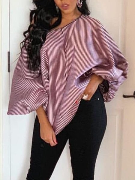 

Striped Loose Urban Cold Shoulder Shirt, Pink, Blouses and Shirts