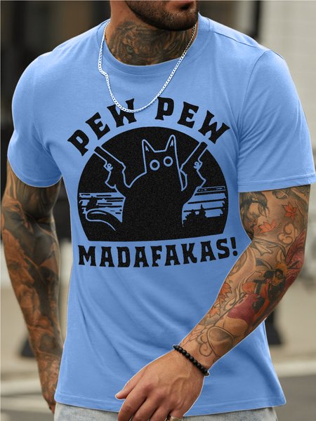 

Men's Fun Cat Print Regular Fit Cotton Casual T-Shirt, Blue, T-shirts