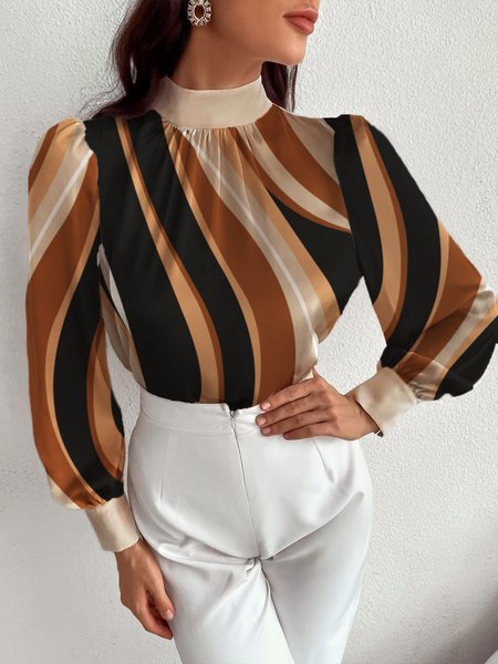 

Elegant Stand Collar Regular Fit Abstract Blouse, As picture, Blouses and Shirts