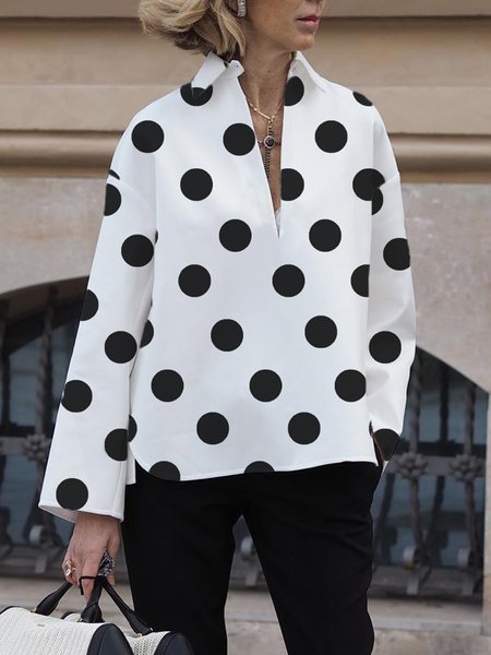

Shirt Collar Regular Fit Urban Polka Dots Blouse, Black-white, Blouses and Shirts