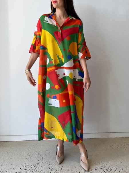 

Pocket Stitching Shirt Collar Vacation Regular Fit Dress, Green, Maxi Dresses