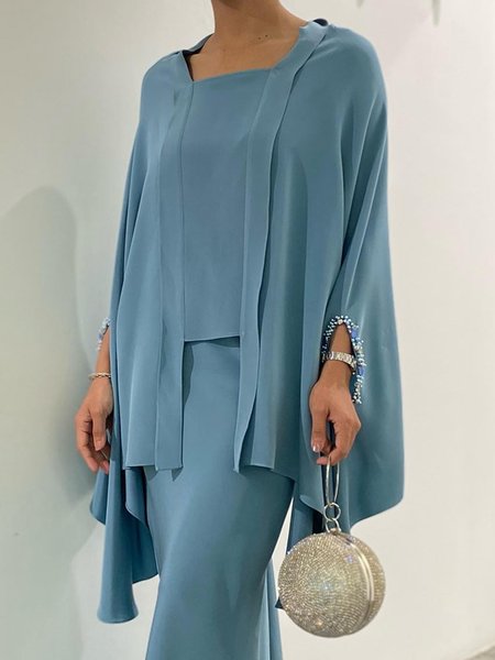 

Square Neck Urban Plain Loose Shirt, Blue, Blouses and Shirts