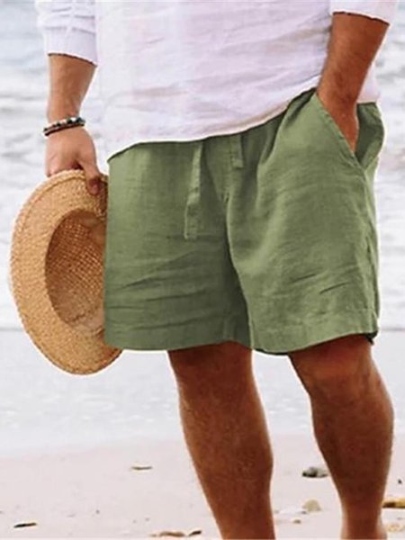 

Casual Plain Regular Fit Shorts, Green, Shorts
