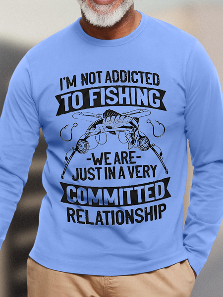 

Men's Funny Fishing T-Shirt Addicted to Fishing Gift Shirt Fisherman Shirt, Light blue, Long Sleeves