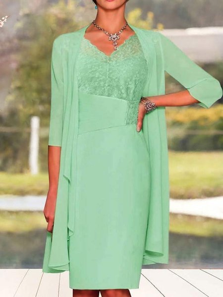 

Split Joint Elegant V Neck Regular Fit Two-Piece Set, Aqua, Suit Set