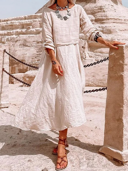 

Casual Plain Crew Neck Loose Dress, Apricot, Dresses