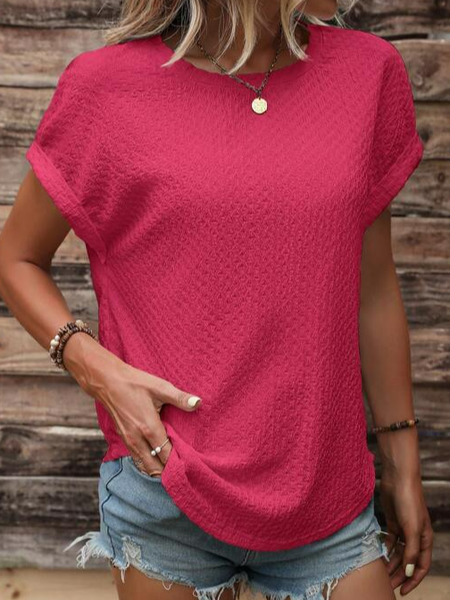 

Casual Knitted Crew Neck Plain Shirt, Deep pink, Shirts & Blouses