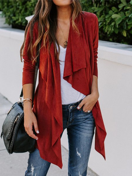 

Plain Loose Suede Urban Kimono, Red, Cardigans