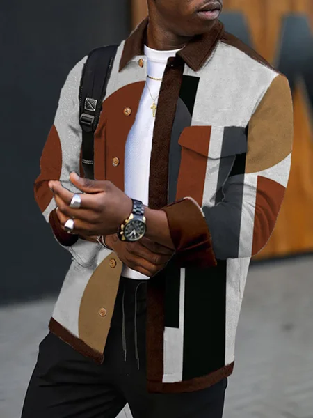 

Geometric Casual Loose Shawl Collar Coat, Color28, Jackets