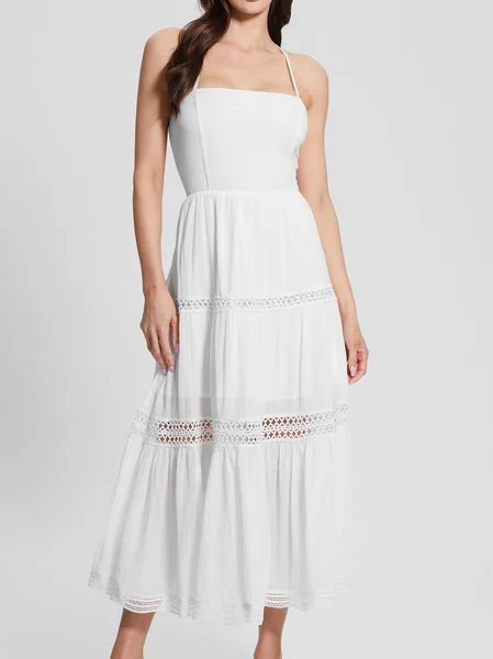 

Casual Lace Stitching Suspender Dress Wedding Party Elegant Women's Wear, White, Party Dresses