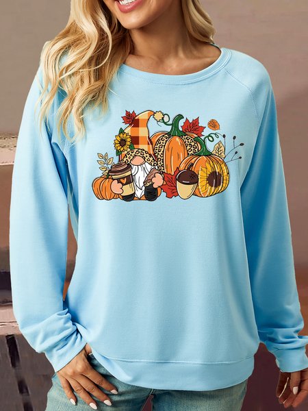 

Women's Casual Thanksgiving Gnome Sweatshirt, Light blue, Hoodies&Sweatshirts