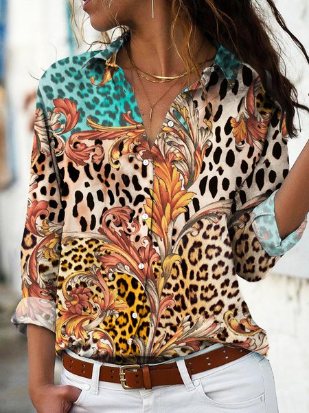 

Casual Abstract Regular Fit Shawl Collar Blouse, Brown, Shirts & Blouses