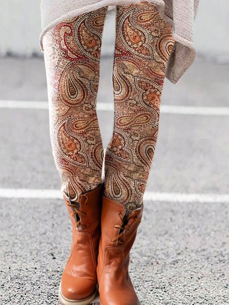 

Casual Tight Knitted Ethnic Legging, Brown, Leggings