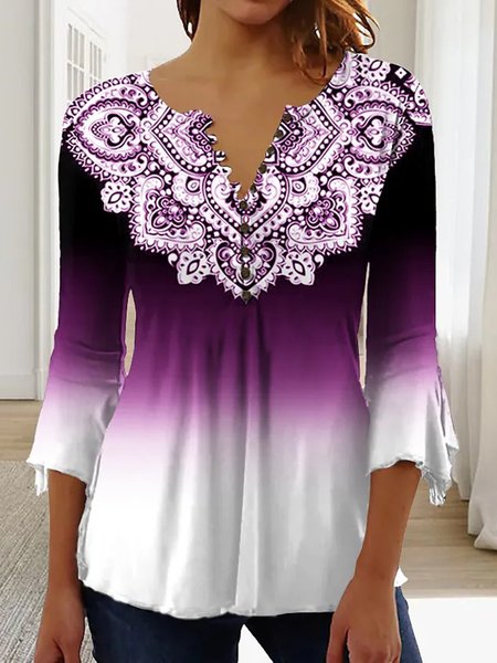 

Casual Ombre Regular Fit V Neck Shirt, Purple, Shirts & Blouses