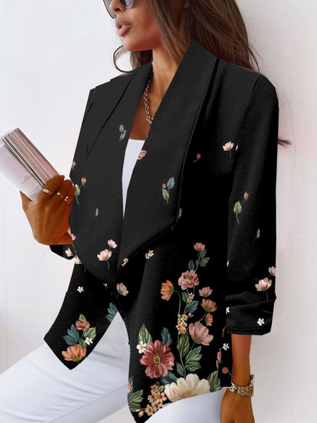 

Shawl Collar Loose Casual Blazer, Black, Blazers