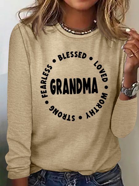 

Women's Blessed Grandma Casual Crew Neck Shirt, Khaki, Long sleeves