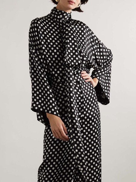 

Polka Dots Urban Turtleneck Loose Blouse, Black-white, Blouses and Shirts