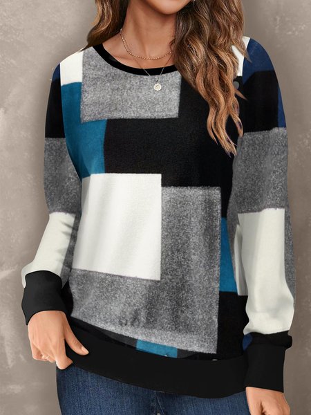 

Casual Color Block Loose Crew Neck Sweatshirt, Blue, Sweatshirts & Hoodies