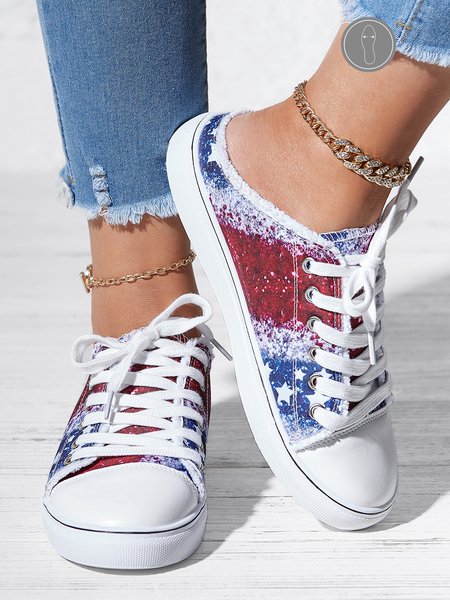 

Independence Day America Flag Ombre Raw Hem Canvas Shoes, As picture, Sneakers