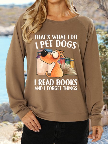 

Women's book and dog lover Crew Neck Casual Sweatshirt, Coffee, Hoodies&Sweatshirts