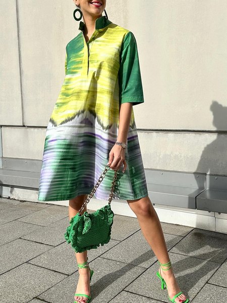 

Urban Pocket Stitching Loose Abstract Shirt Dress, Green, Mini Dresses