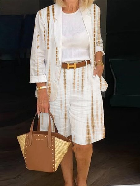 

Casual Floral Shawl Collar Two-Piece Set, White, Suit Set