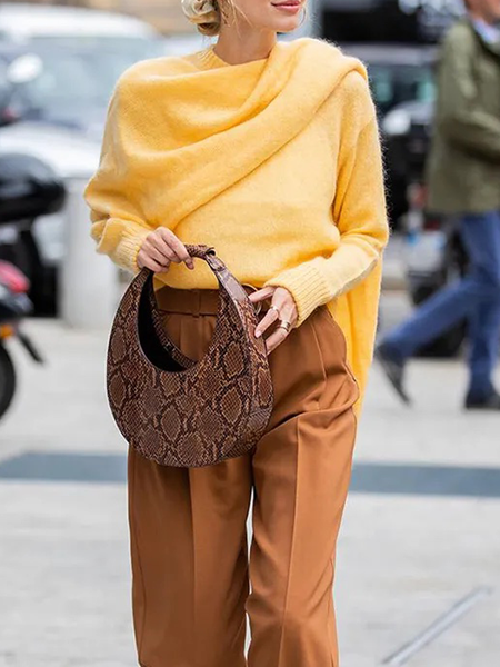 

Loose Micro-Elasticity Urban Crew Neck Long sleeve Sweater, Yellow, Pullovers