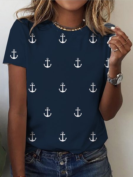 

Casual Anchor Loose T-Shirt, Blue, T-Shirts