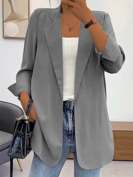 

Lapel Collar Plain Casual Blazer, Gray, Blazers